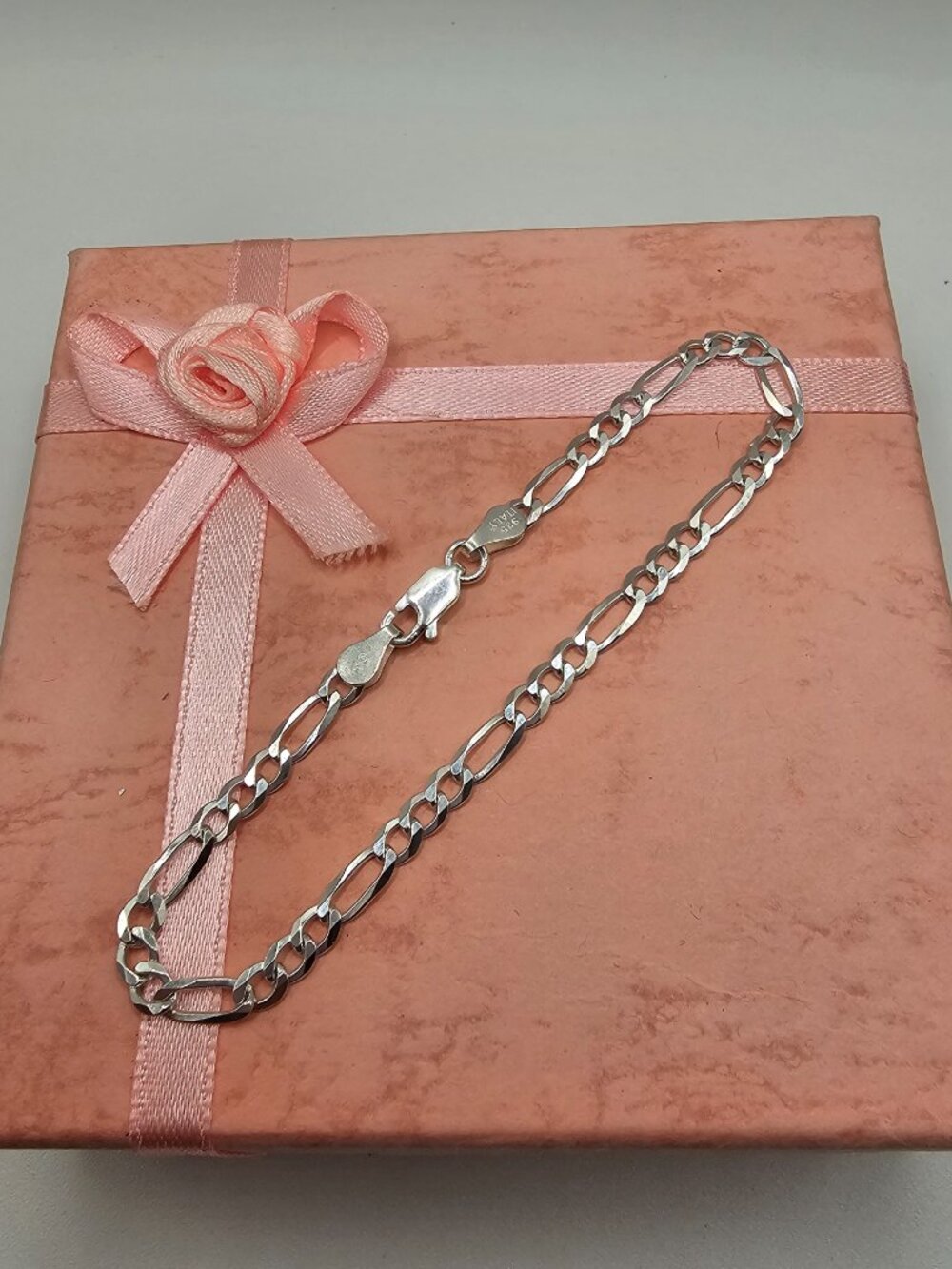 Sterling Silver 925 High Polished Figaro Bracelet 3.9mm 8 inches